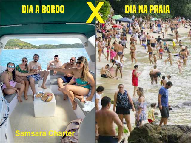 Comparativo passeio de lancha dia a bordo x dia na praia